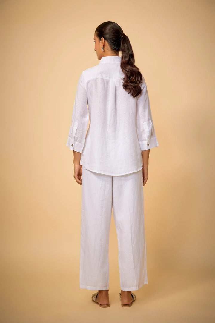 Pure Linen White Cubic Horse Embroidery Shirt