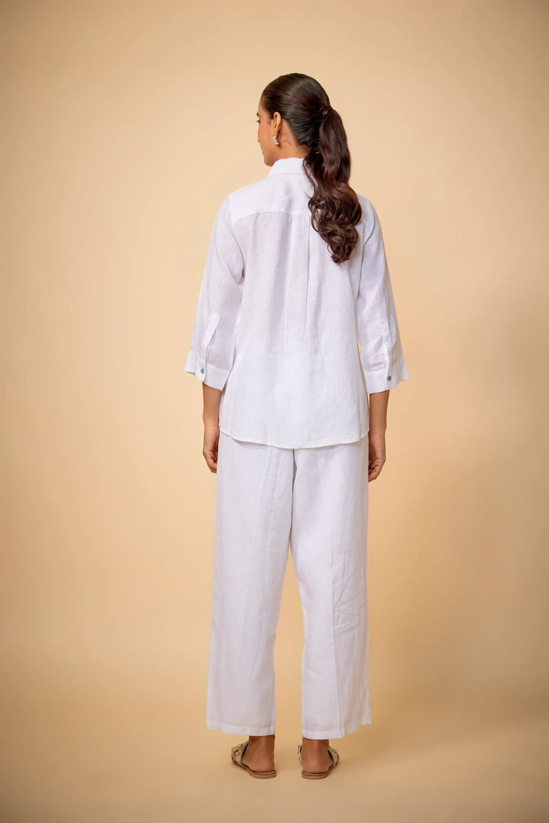 Pure Linen Shirt With Denim Dog Applique
