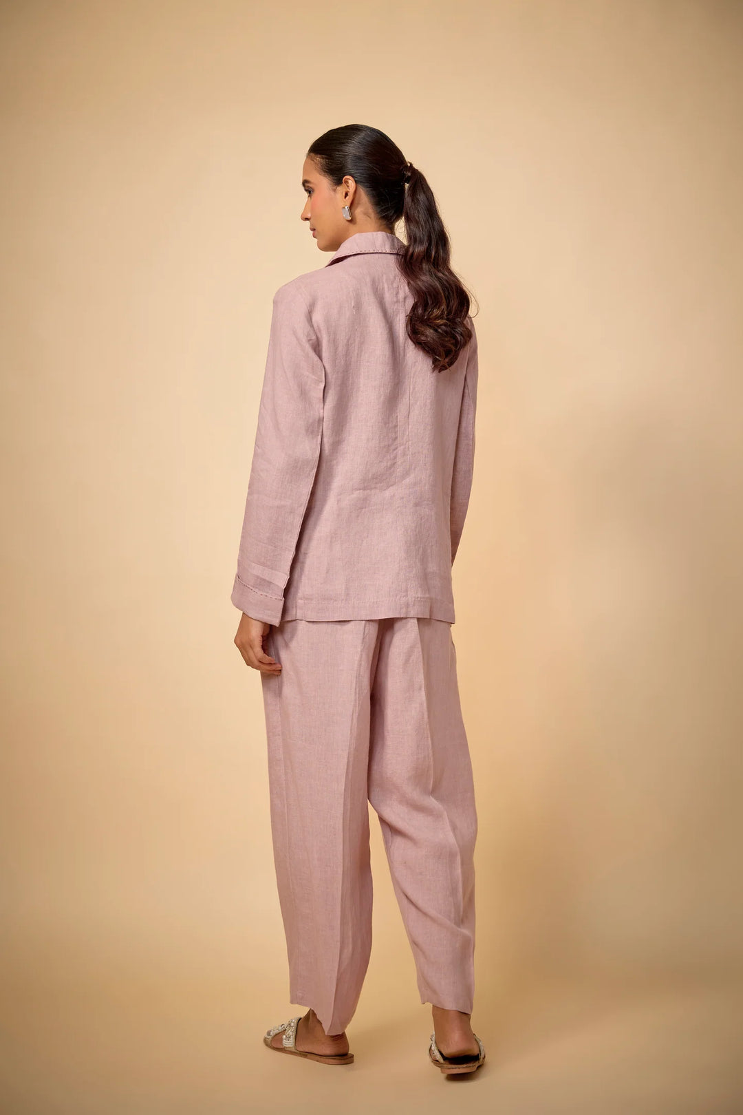 Pure Linen Pink Travel Embroider Blazer