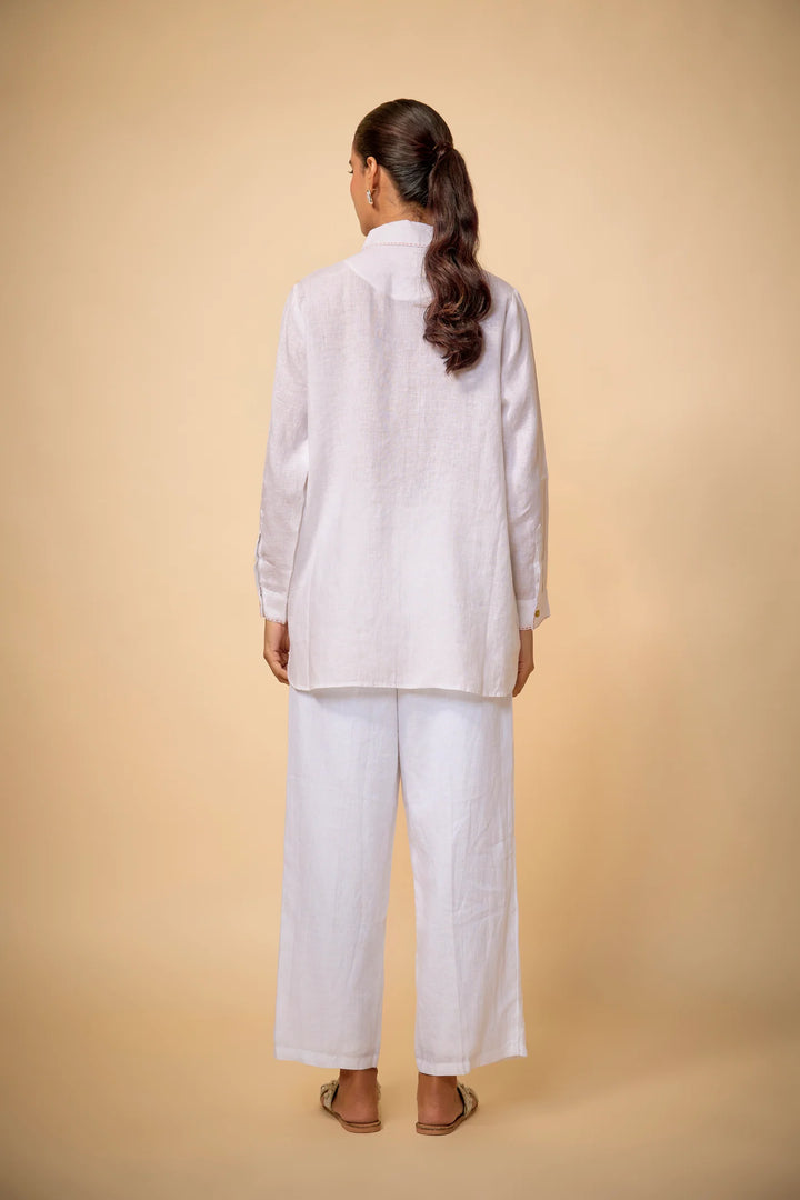 White Floral Embroidered Shirt