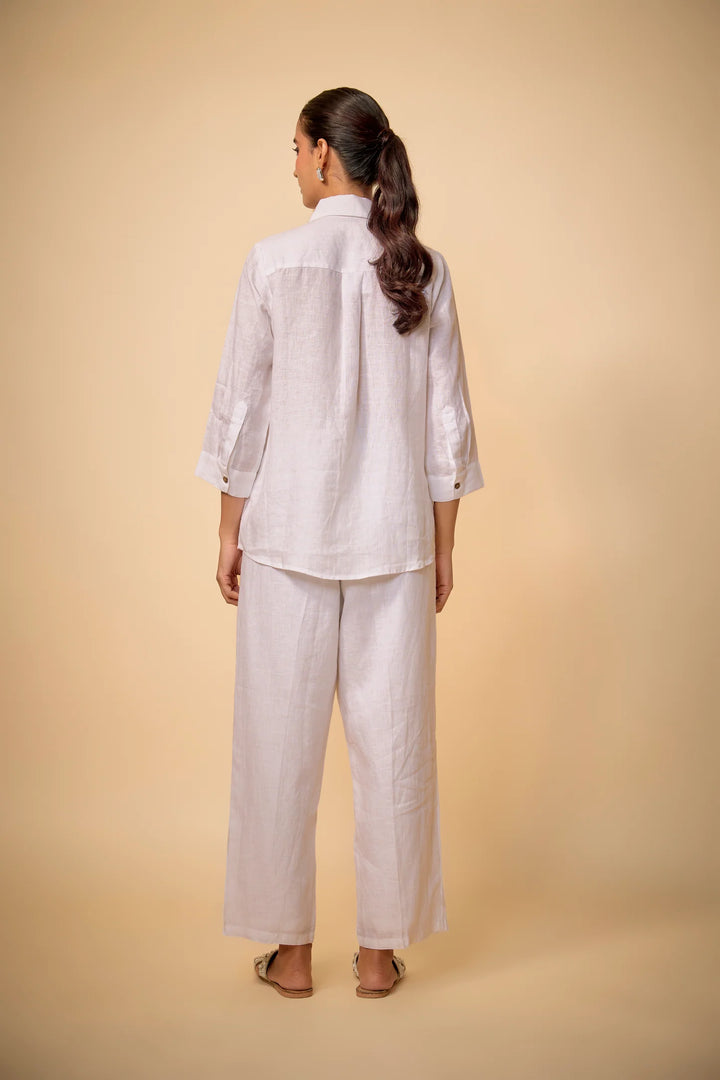 Pure Linen Cute Bunny Embroidered Shirt