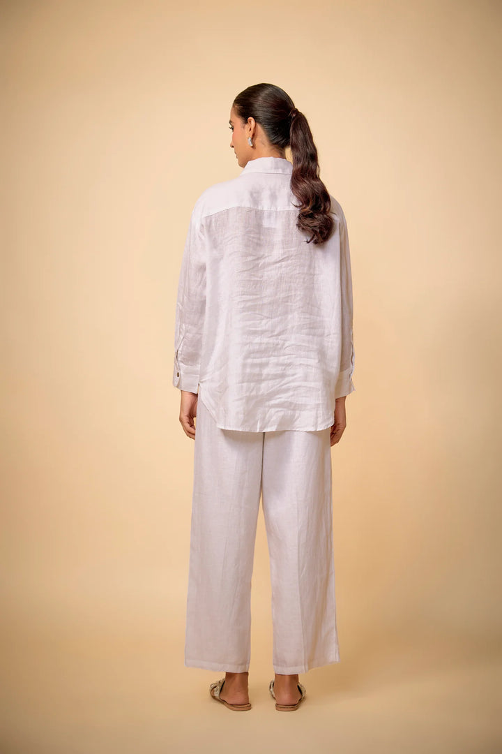 Pure Linen White Ambleside Ebroidered Big Shirt