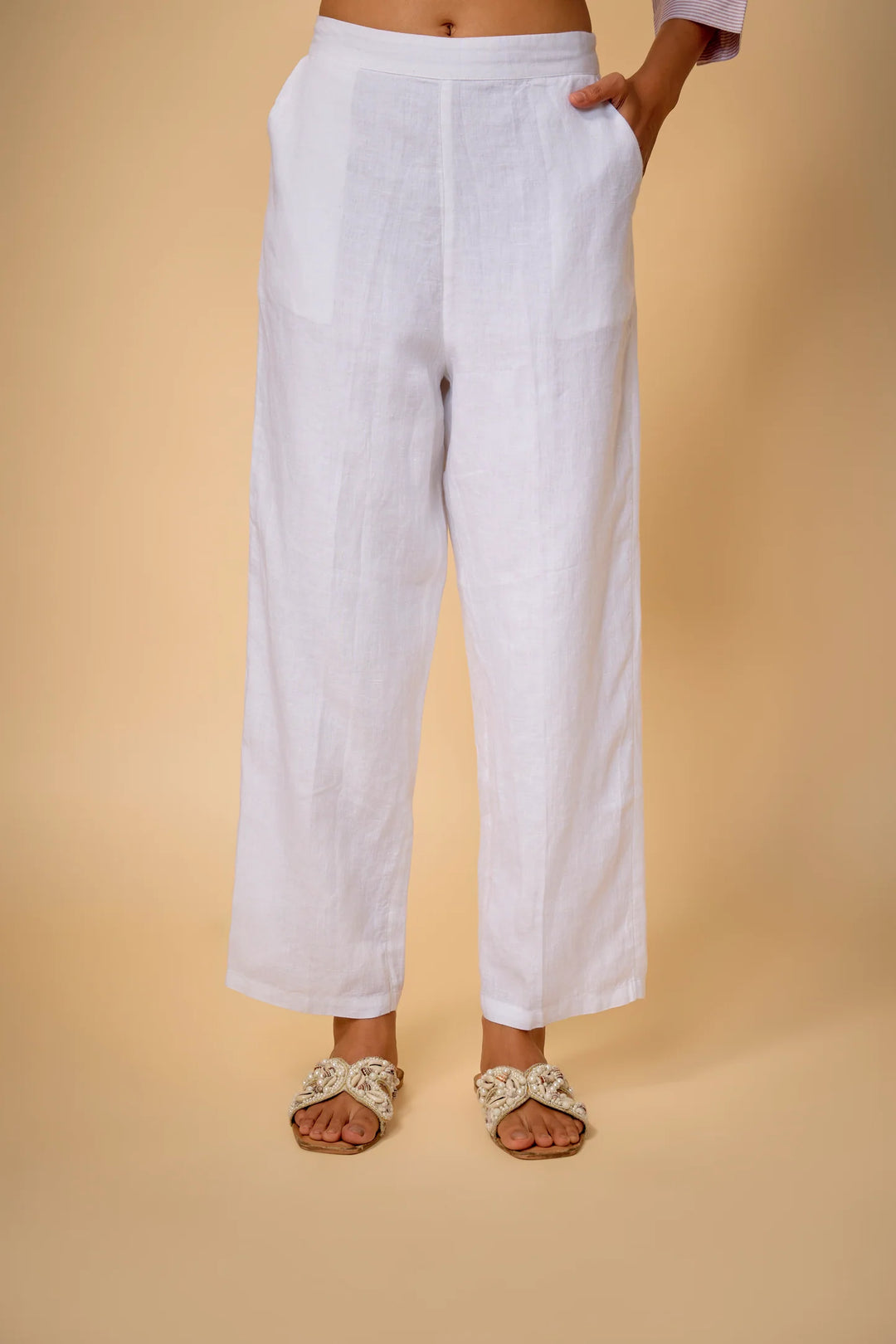 Pure Linen White Pants With Linning