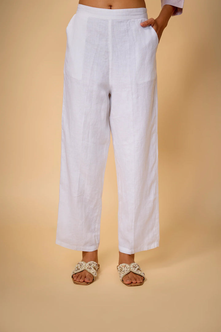 Pure Linen White Pants With Linning
