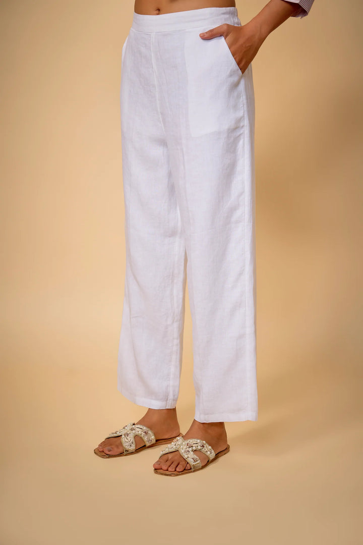 Pure Linen White Pants With Linning