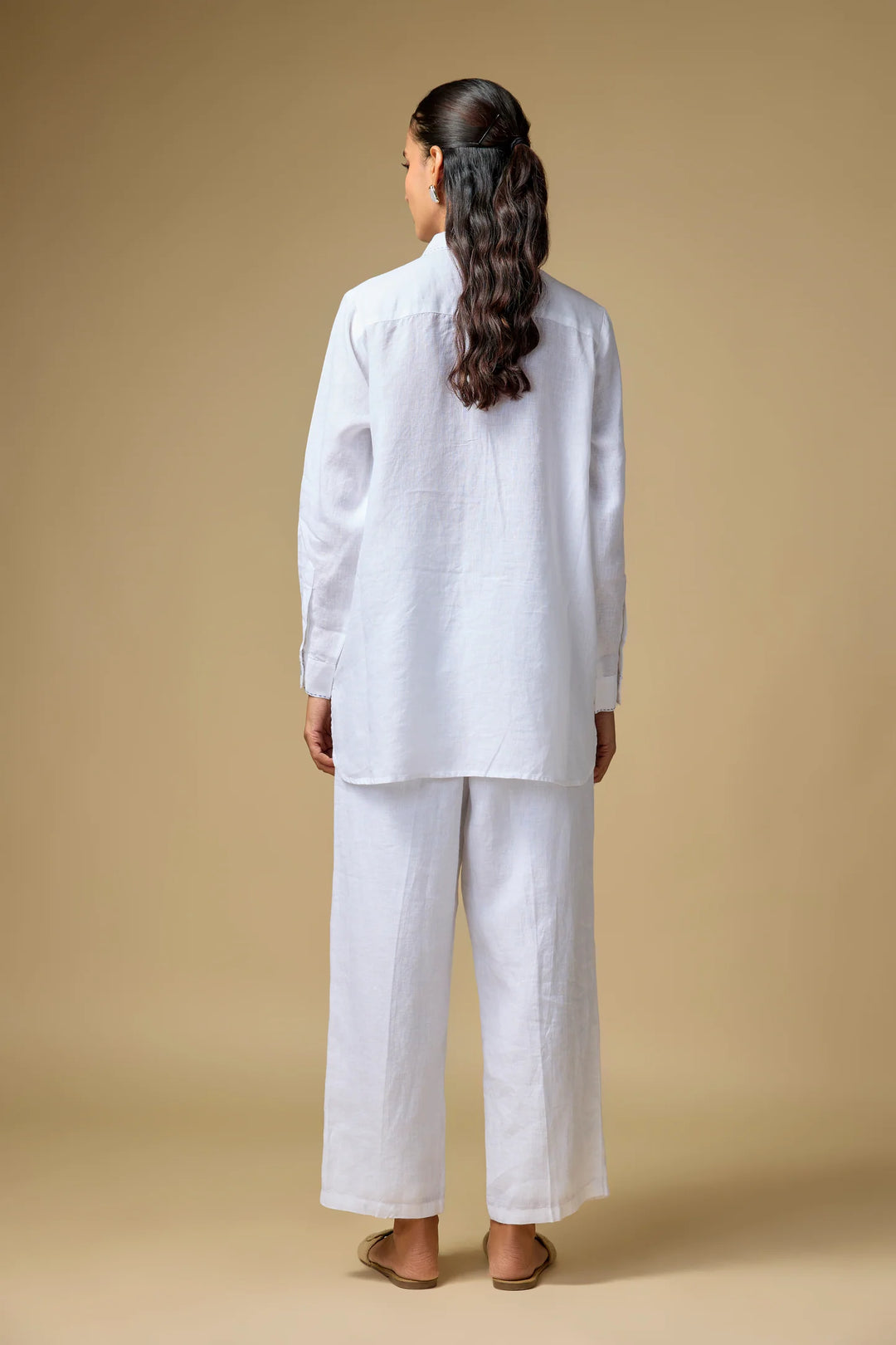 White Denim Horse Embroidered Big Shirt