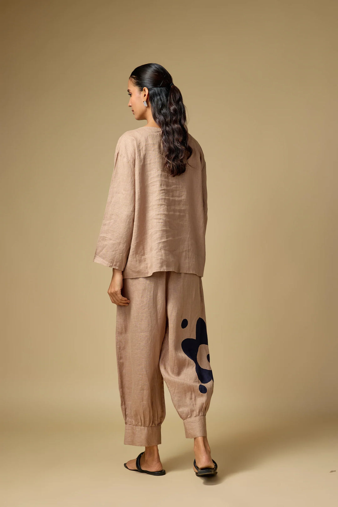 Pure Linen Khakhi Floral Co-ord Set