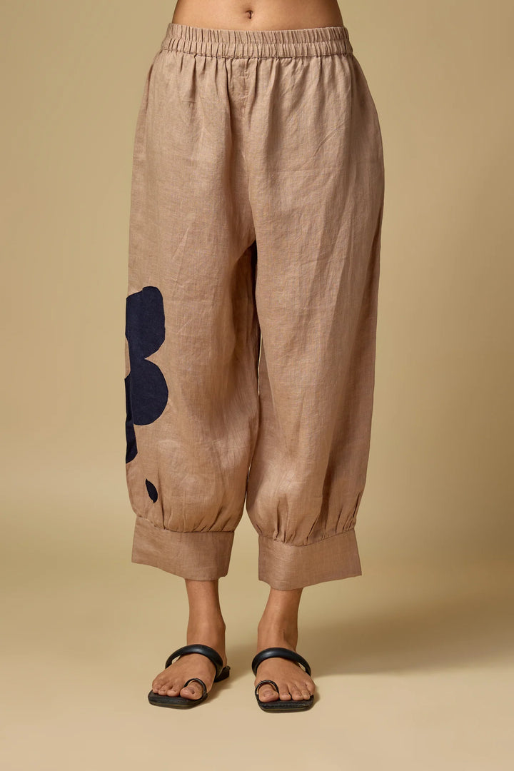 Pure Linen Khakhi Floral Co-ord Set