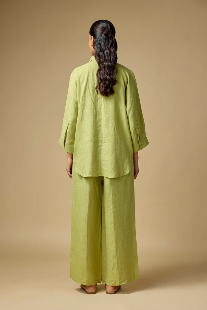 Pure Linen Pista green Floral Co-ord Set
