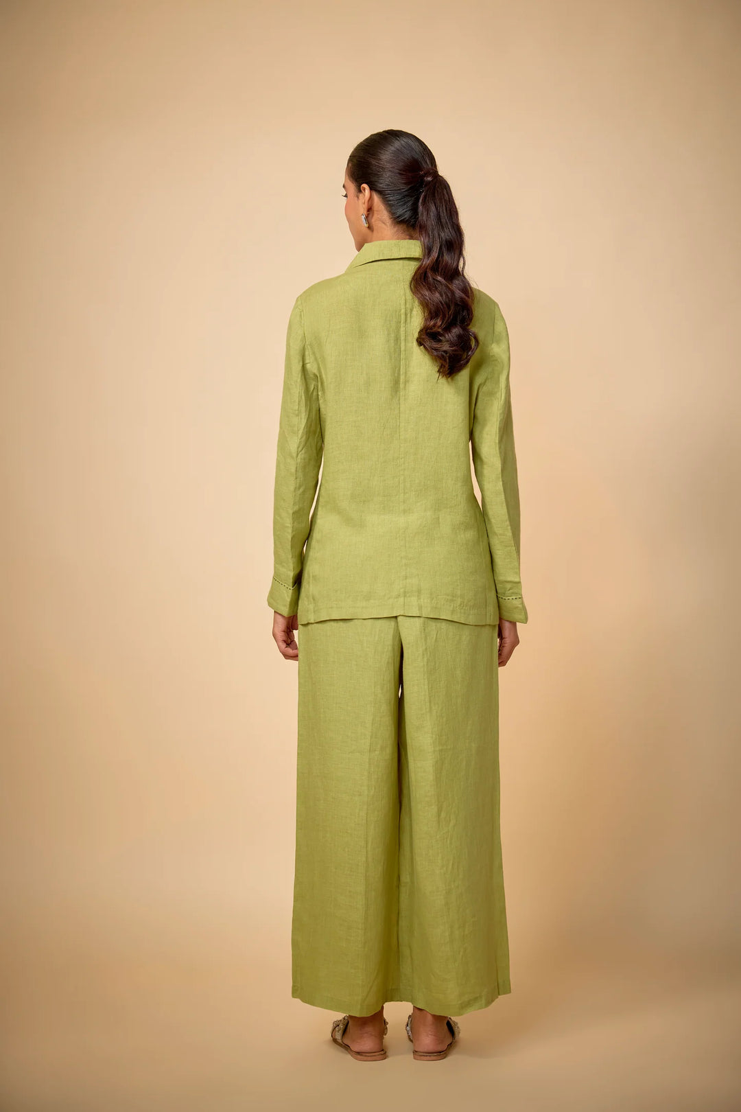 Pure Linen Pista Green Doodle Ebroidered Blazer