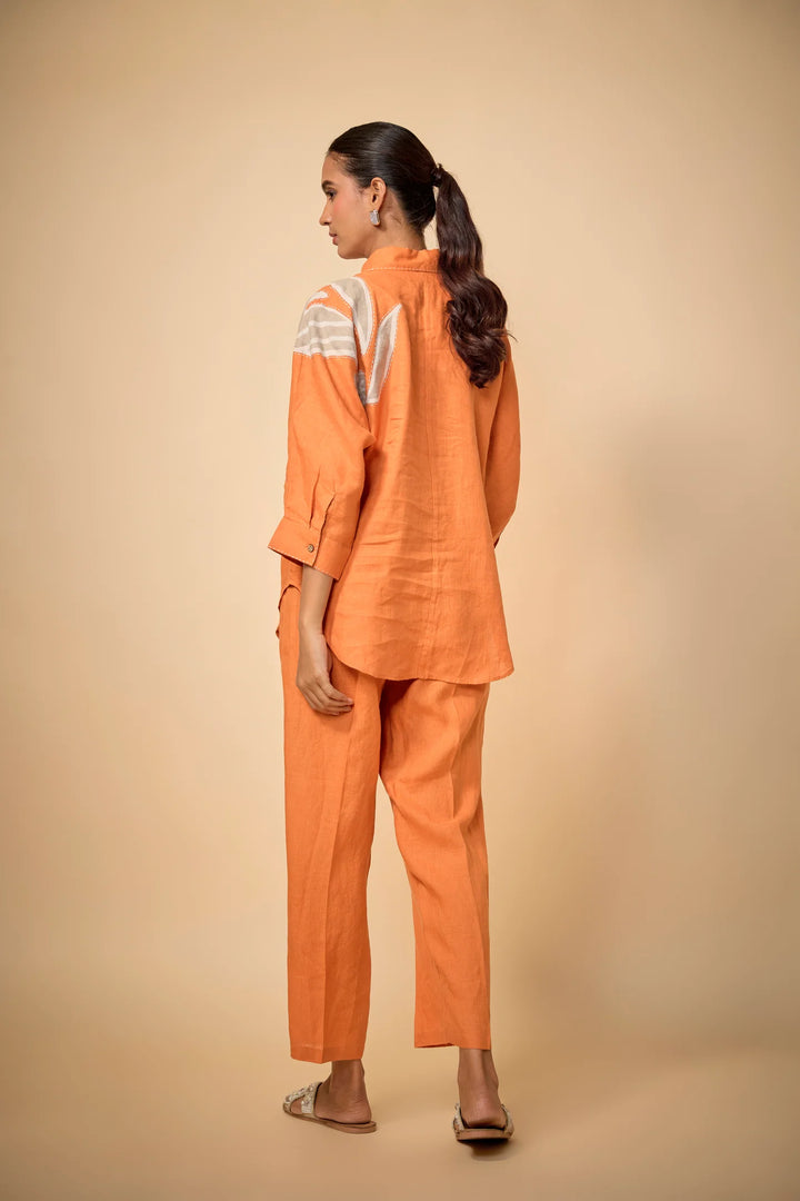 Pure Linen Orange Bigshirt Co-Ord Set