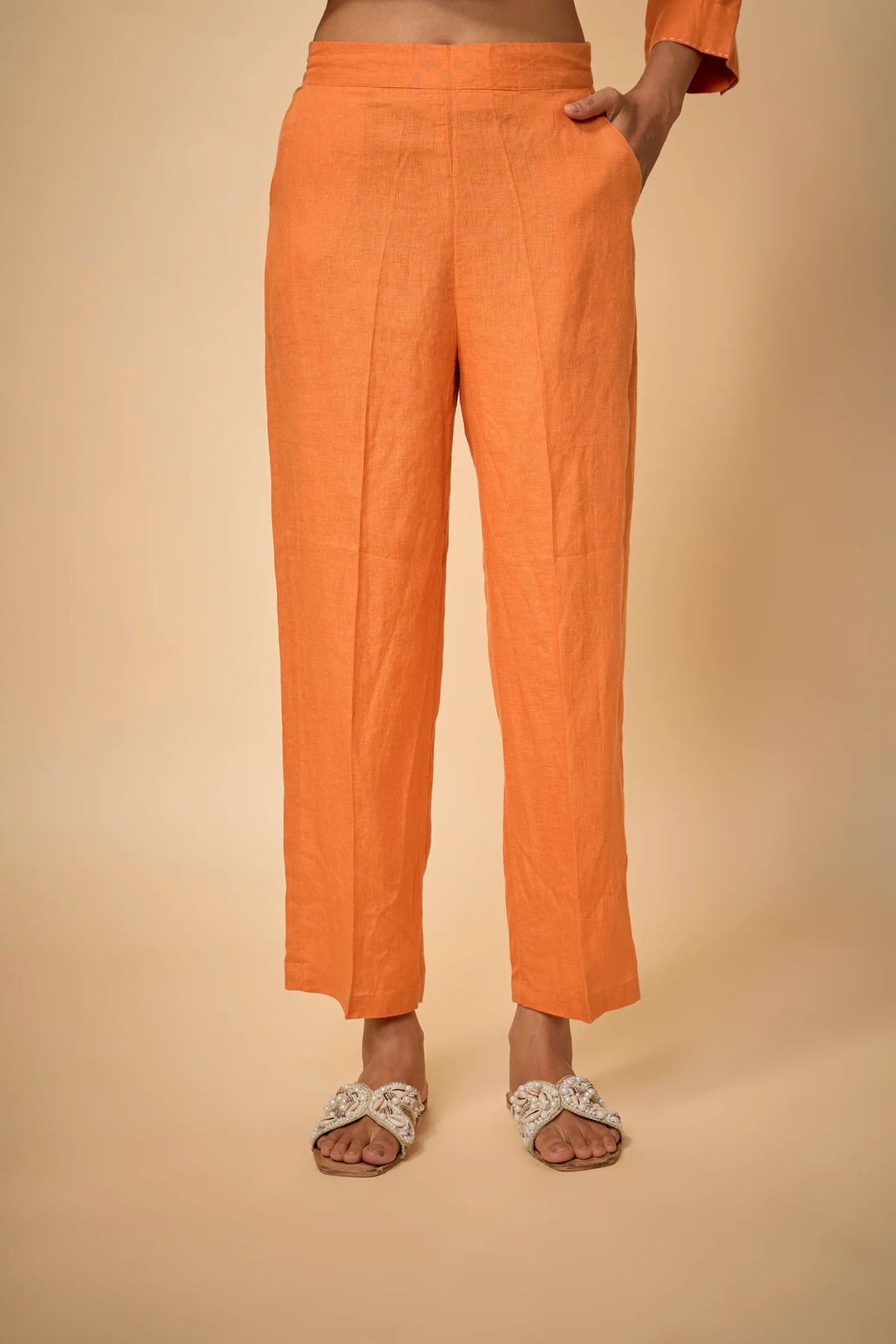 Pure Linen Orange Bigshirt Co-Ord Set