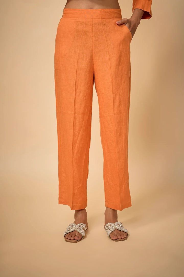 Pure Linen Orange Bigshirt Co-Ord Set
