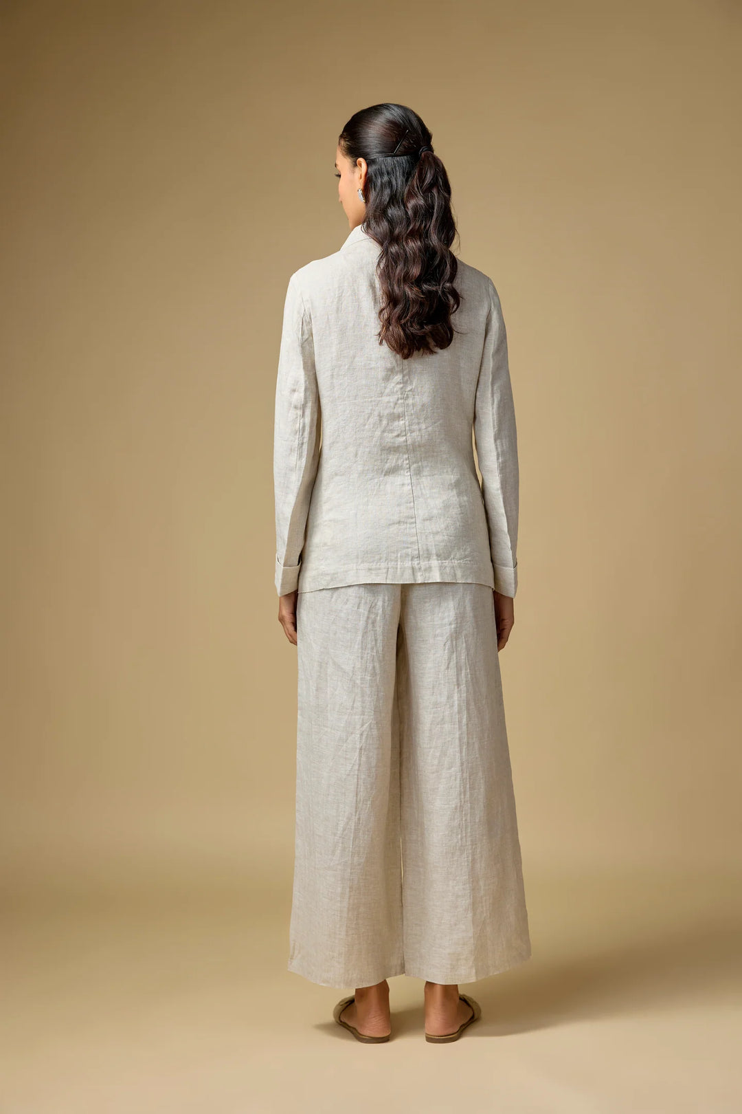 Pure linen Beige Doodle Embroidery Blazer