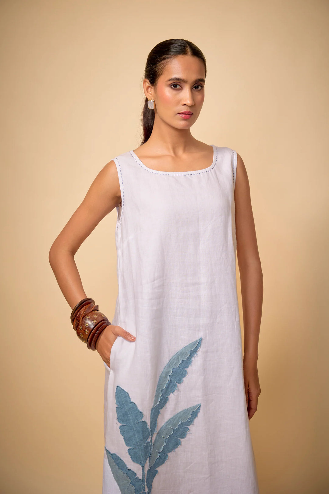 White Palm Leaf Dress