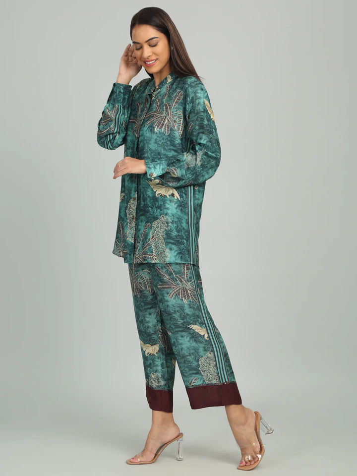 AZURE - Teal Blue & Maroon Print Co-ord Set