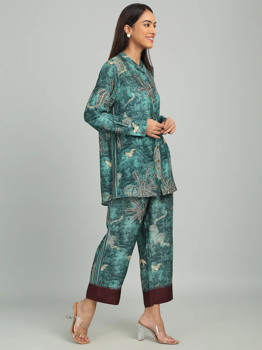 AZURE - Teal Blue & Maroon Print Co-ord Set