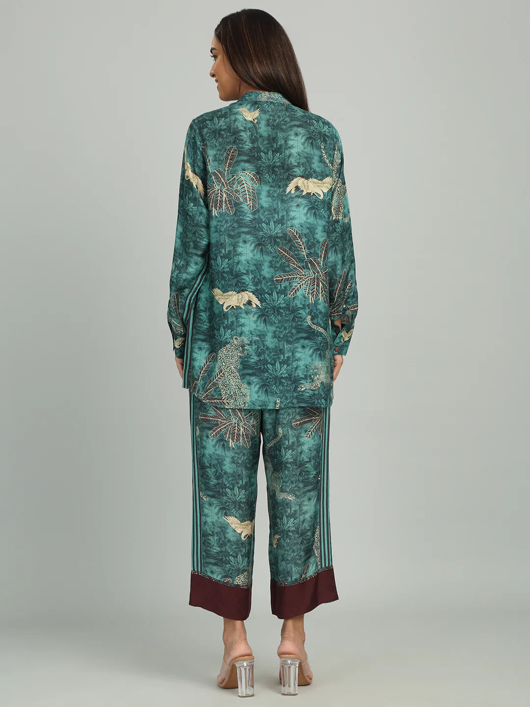 AZURE - Teal Blue & Maroon Print Co-ord Set
