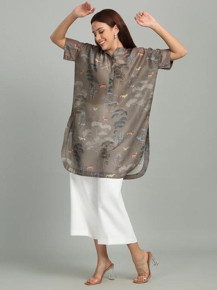TWIG - Grey Tree Print Long Tunic