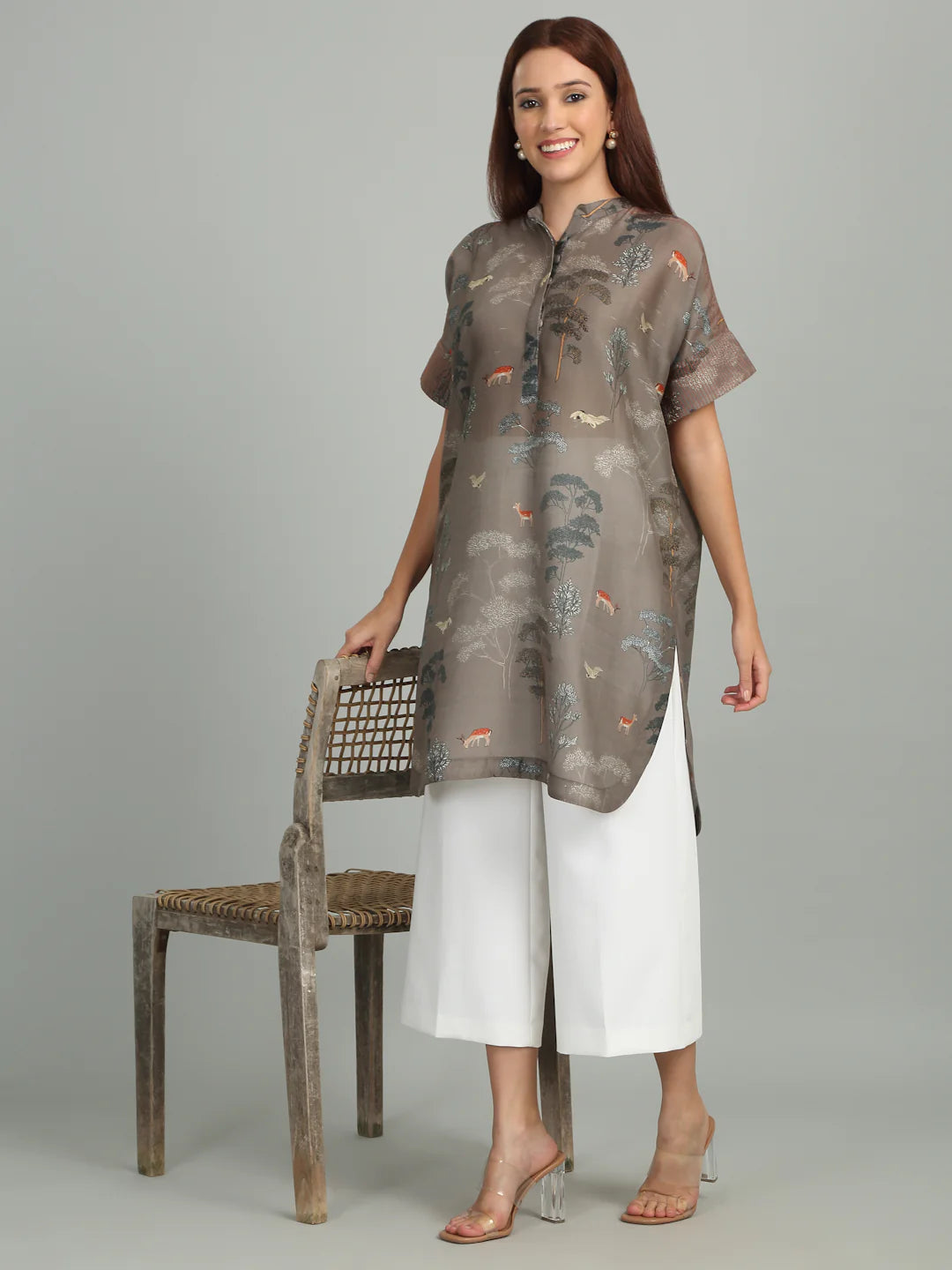 TWIG - Grey Tree Print Long Tunic