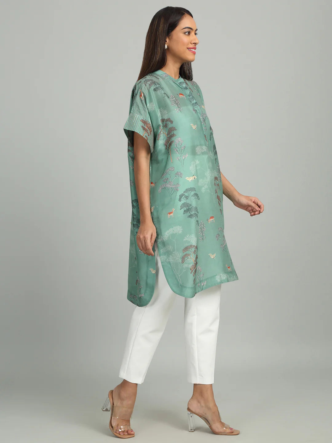 CYAN - Blue Tree Print Long Tunic