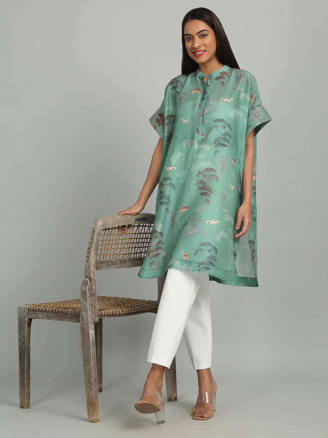 CYAN - Blue Tree Print Long Tunic