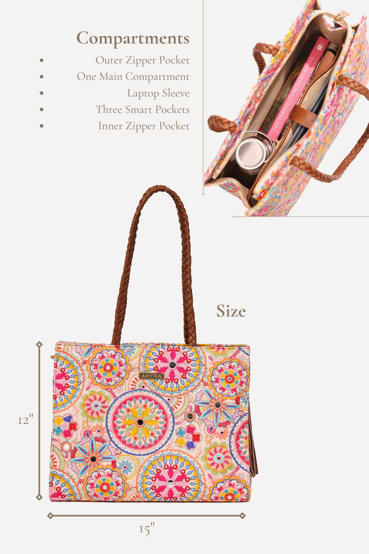 lily embroidered multicolor box tote bag