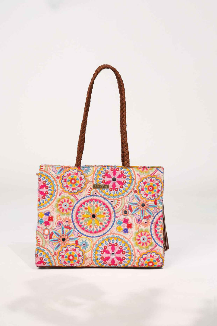 lily embroidered multicolor box tote bag