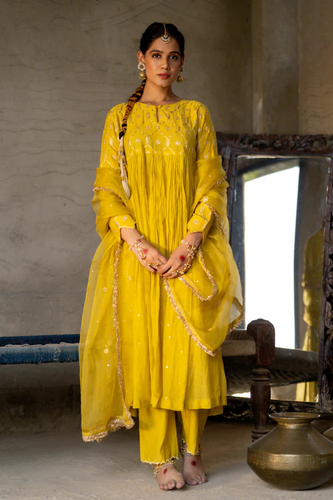 Mustard Yellow Anarkali Suit Set