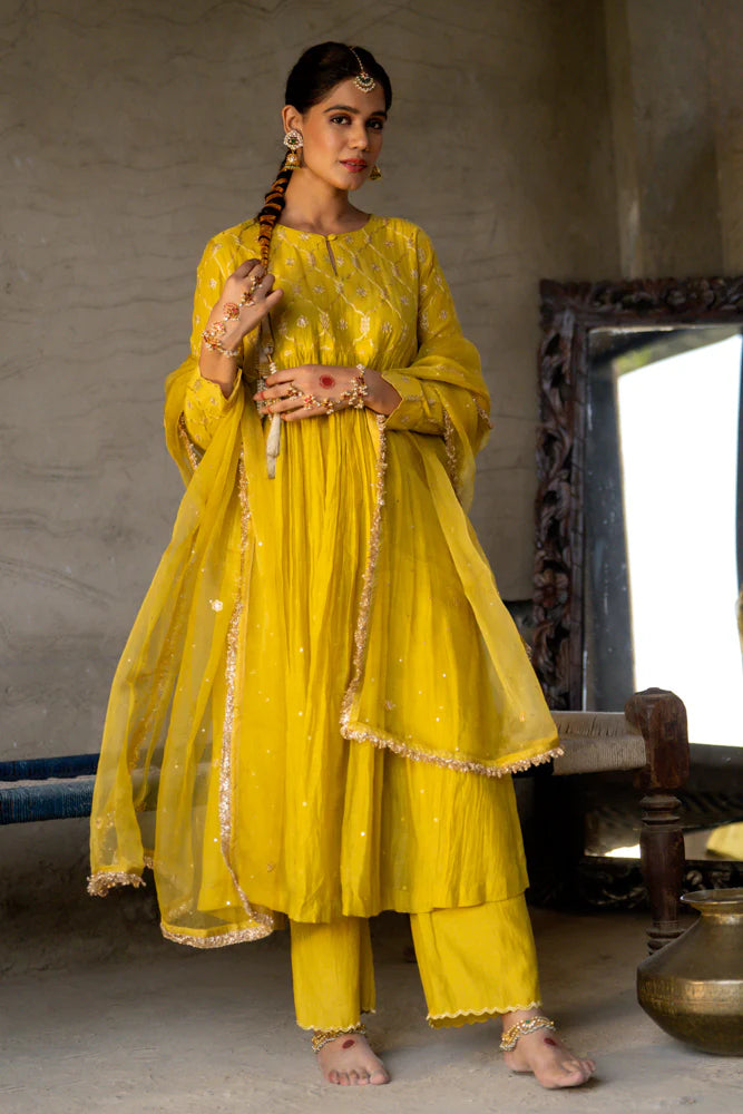 Mustard Yellow Anarkali Suit Set