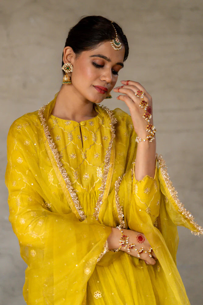 Mustard Yellow Anarkali Suit Set
