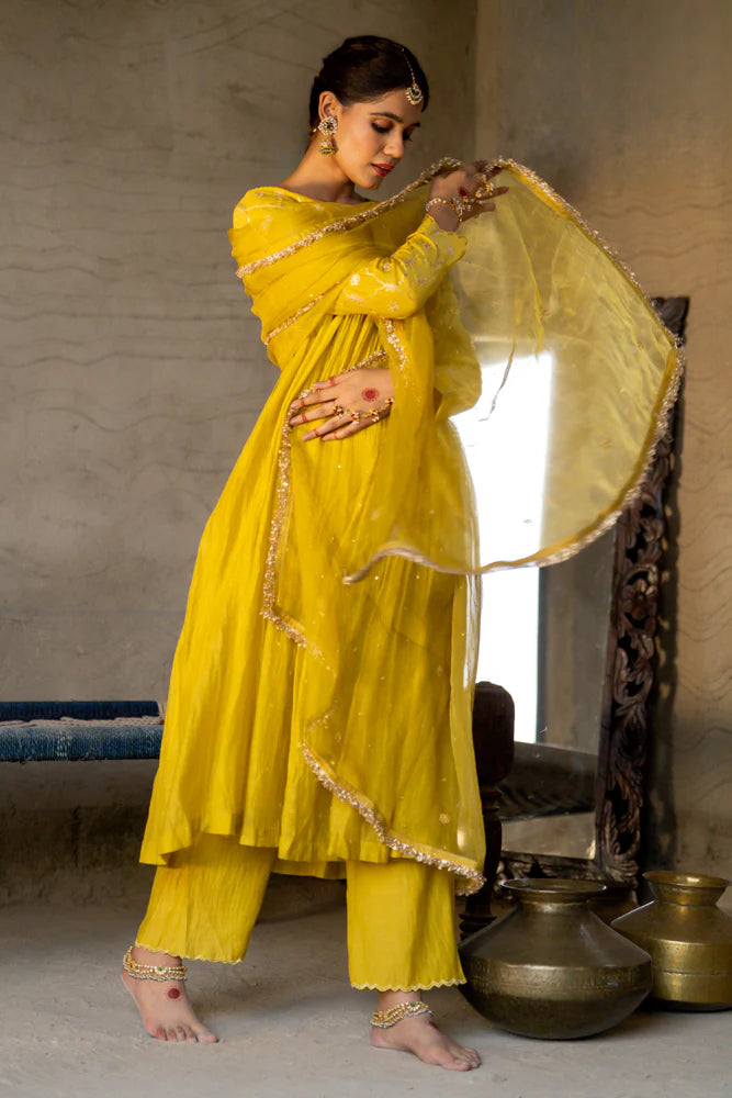 Mustard Yellow Anarkali Suit Set