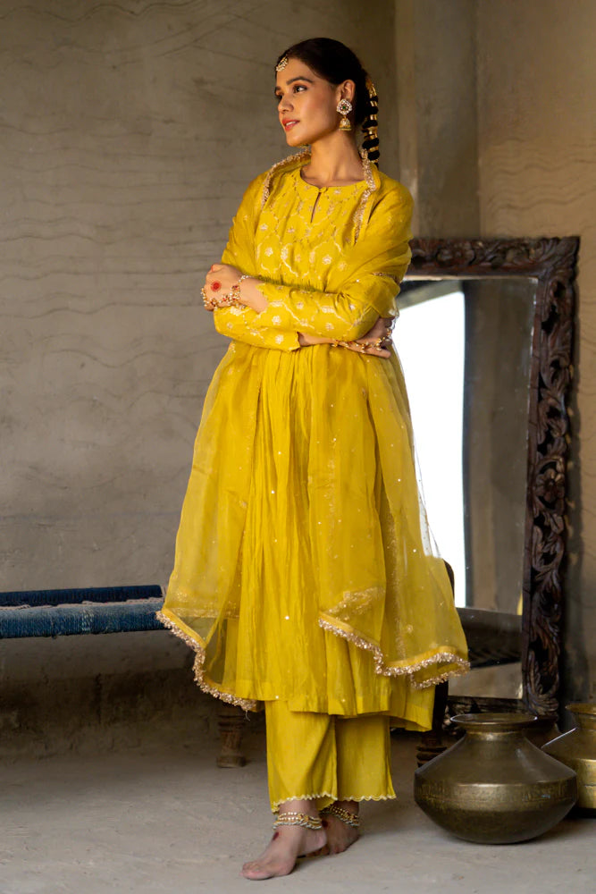 Mustard Yellow Anarkali Suit Set