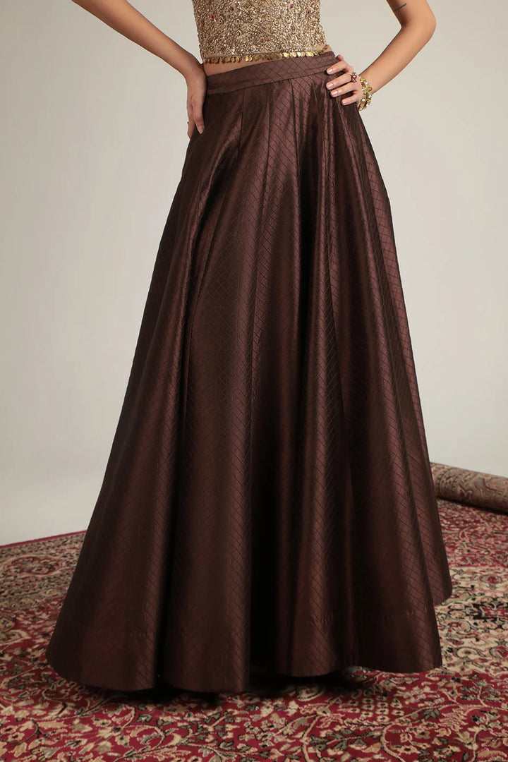 Zar-Rang Brown Corset Quilted Lehenga Set