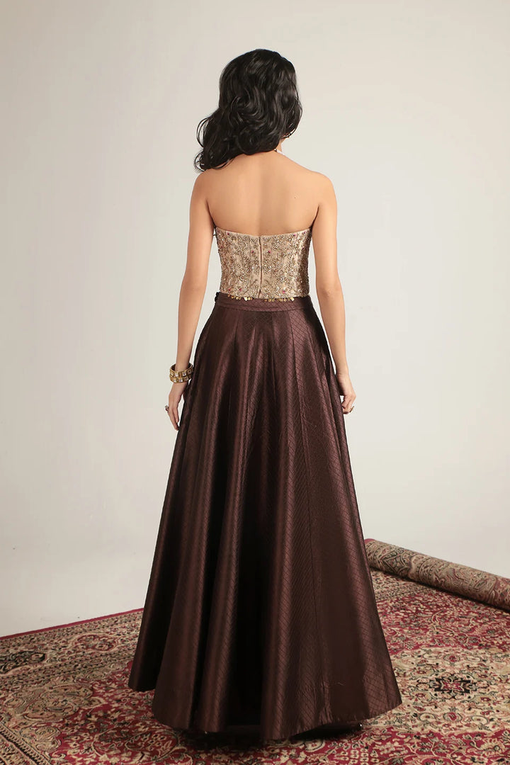 Zar-Rang Brown Corset Quilted Lehenga Set