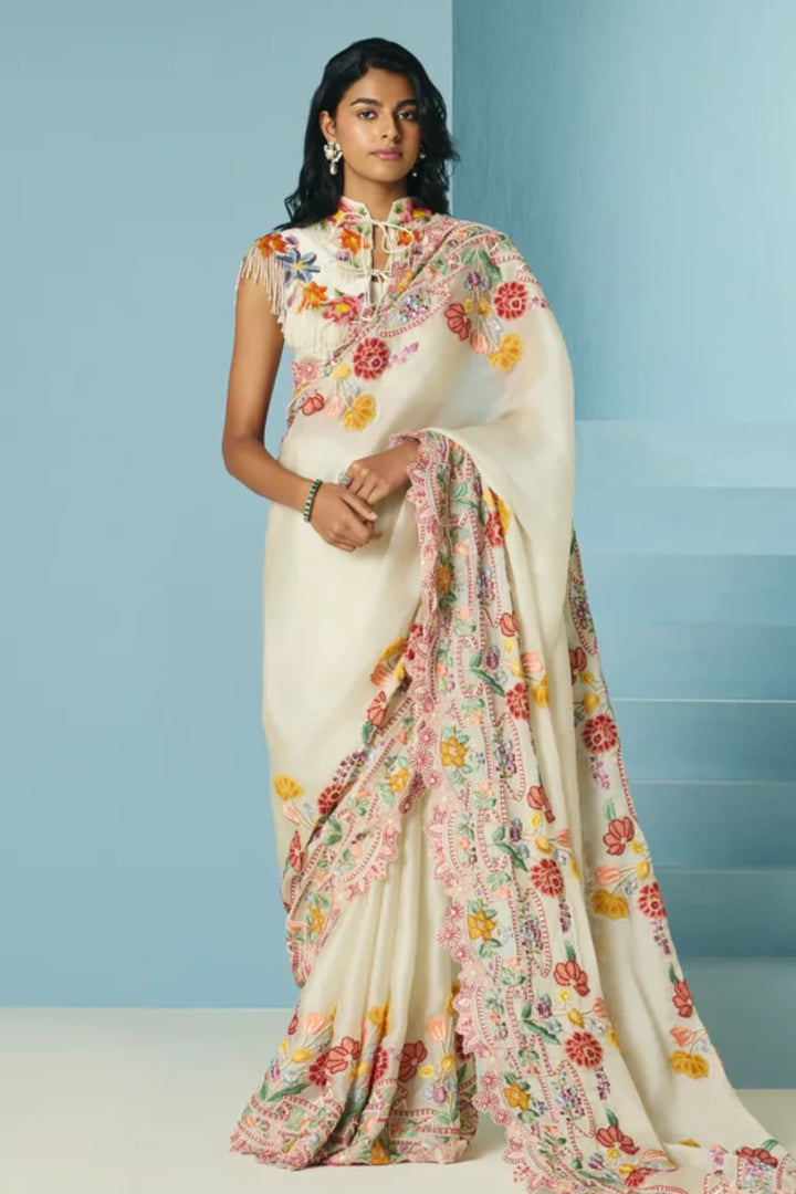 Ivory Cordwork and Beadwork Saree