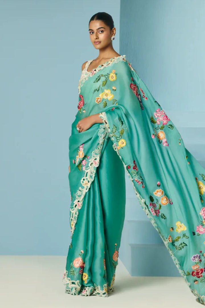 Aqua Bloom Saree
