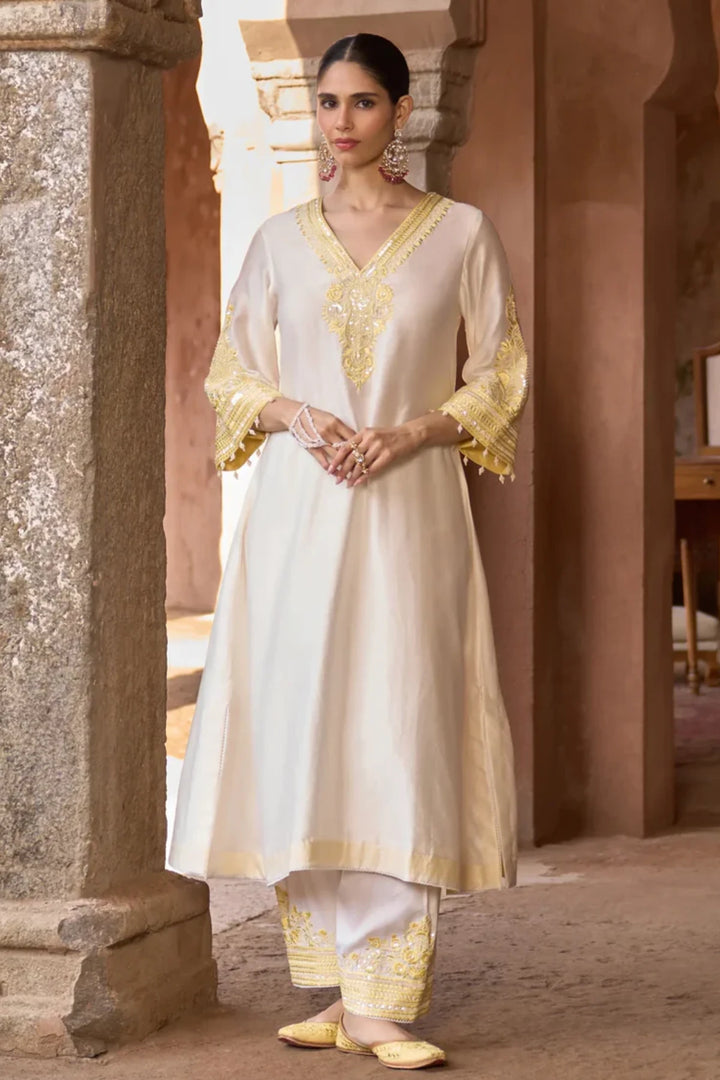 Sahabat - Daisy Ivory With Lemon Yellow Kaaftan With Salwar