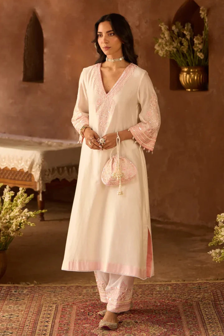 Sahabat - Daisy Ivory With Pink Kaaftan With Salwar
