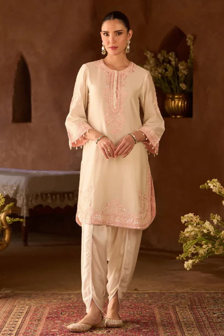 Nyra - Daisy Ivory With Pink Short Kurta And Dhoti