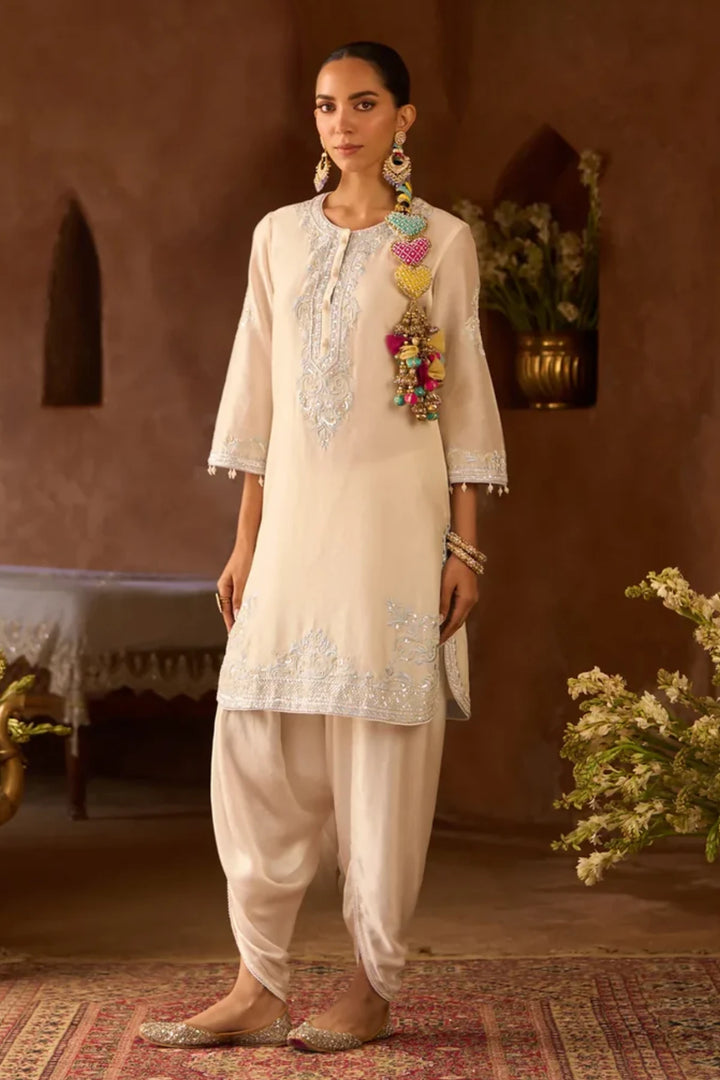 Nyra - Daisy Ivory With Blue Short Kurta And Dhoti
