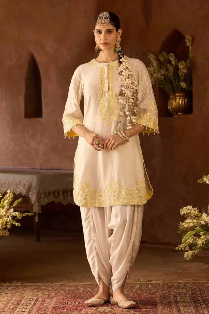 Ruhi - Daisy Ivory With Lemon Yellow Short Kurta And Dhoti