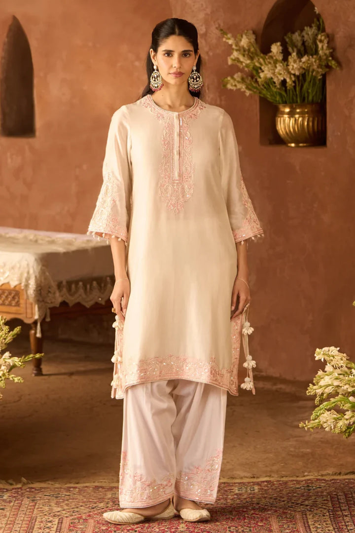Hani - Daisy Ivory With Pink A-line Kurta With Salwar And Dupatta