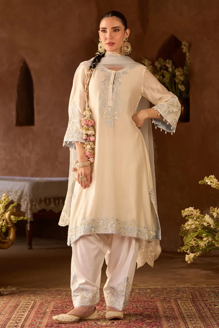 Hani - Daisy Ivory With Blue A-line Kurta With Salwar And Dupatta