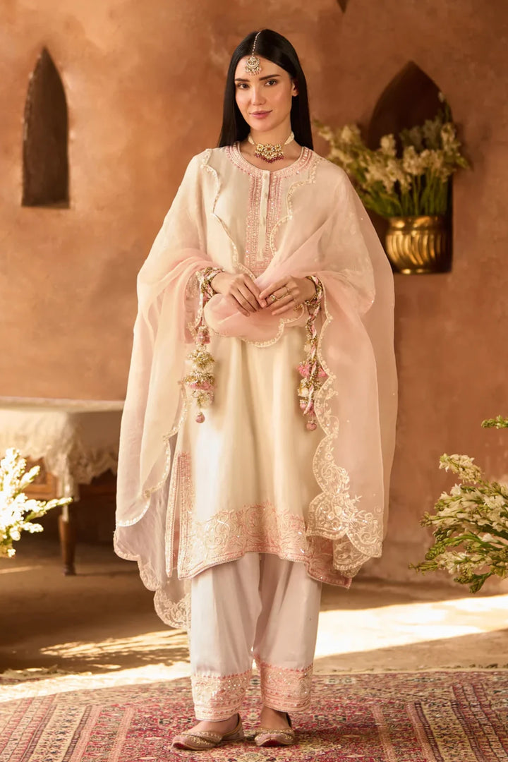 Anam - Daisy Ivory With Pink A-line Kurta With Salwar And Dupatta