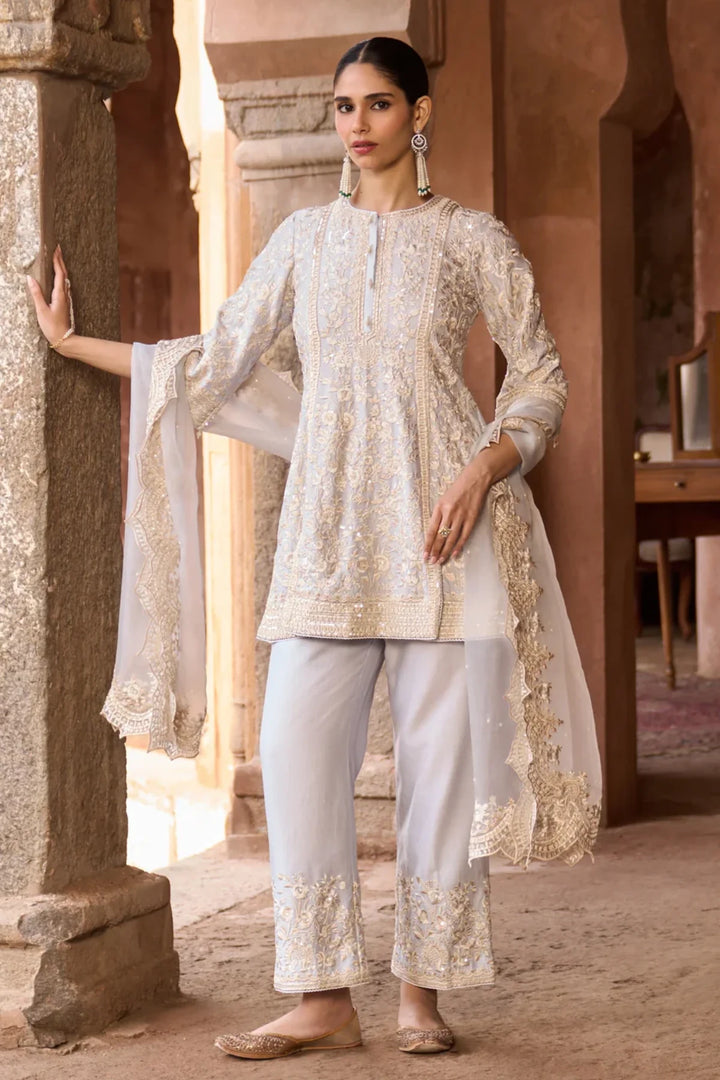 Saboor - Blue Short A-line Kurta With Straight Pants And Dupatta