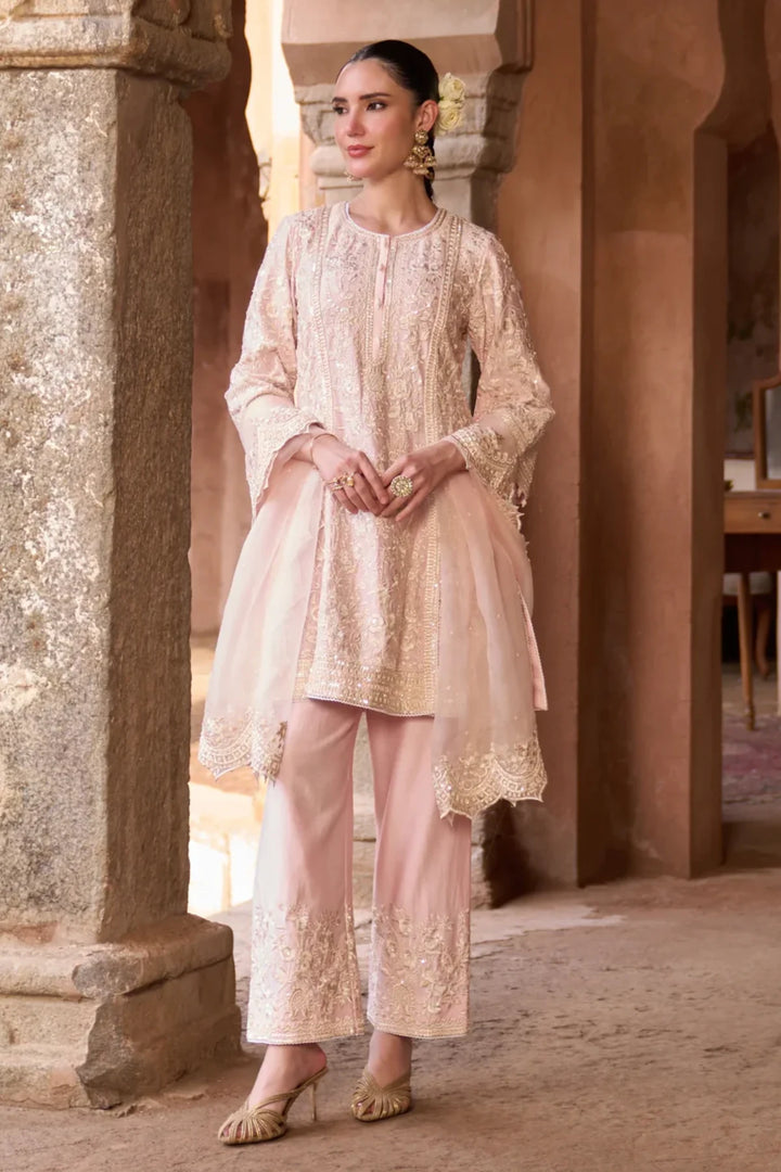 Saboor - Pink Short A-line Kurta With Straight Pants And Dupatta