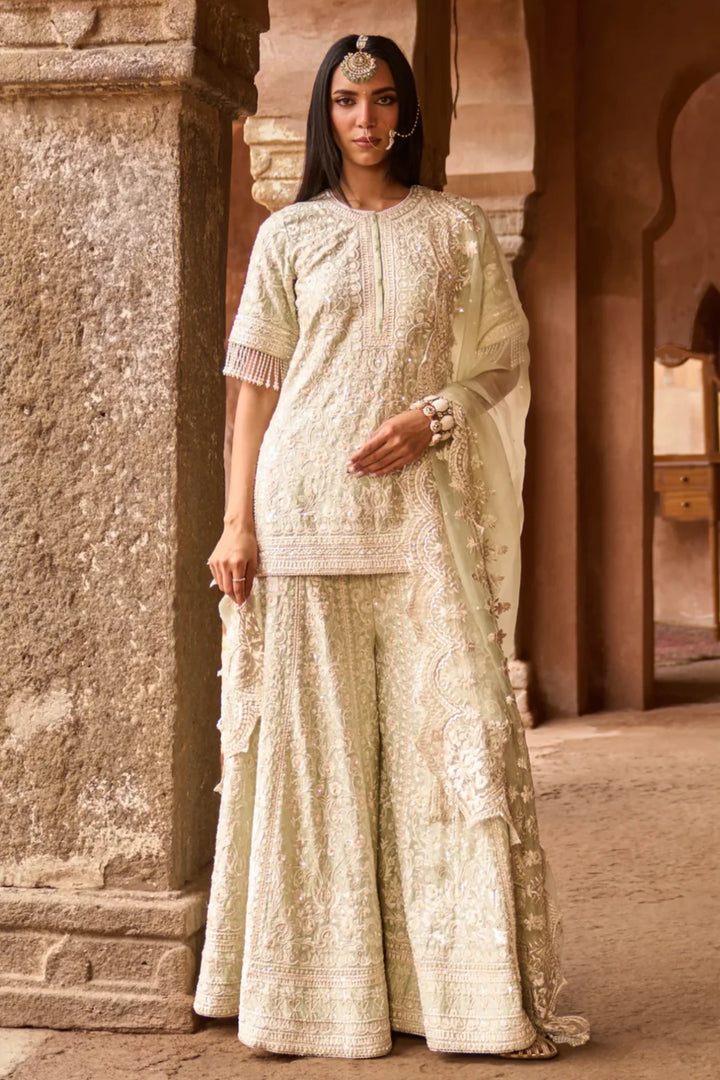 Heer - Mint Green Short Kurta With Sharara And Dupatta