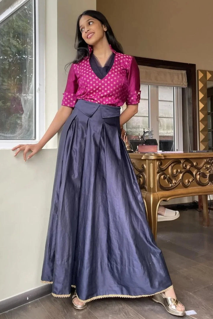 Purple Summer Silk Skirt With Jacket and Bustier