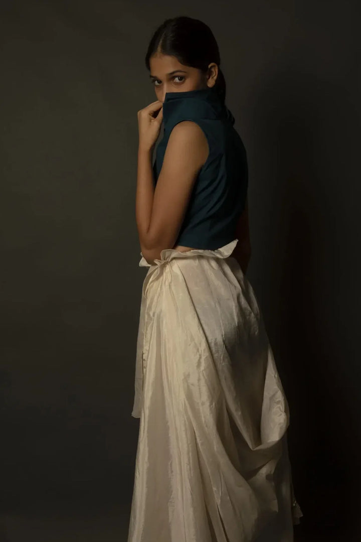 Green Modal Satin Top With Skirt